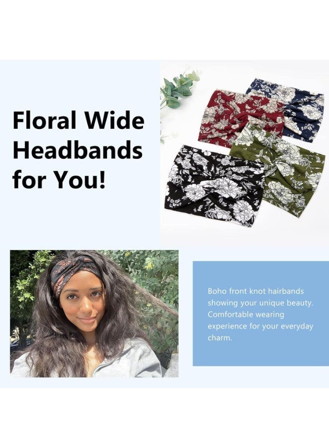 Bukela Wide Floral Turban Headbands for Women, 6Pcs Boho Twist Hair Wraps, Soft & Stretchy Non-Slip Hairbands for Workout, Yoga, Casual Wear, Elastic Hair Accessories - Image 4